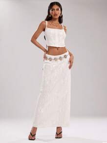 SHEIN BAE Saia feminina minimalista lisa em linha A, adequada para o verão - Branco - Ver 4