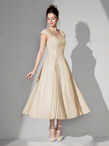 Poshira 女士正式礼服裙（重装饰）女士连衣裙女士西式连衣裙女士复活节连衣裙女士迷你连衣裙女士长袖连衣裙，毕业礼物毕业礼服，女士时尚礼服长裙，串珠设计，亮片，吊带女士夏季连衣裙，派对礼服，舞会礼服 - 杏色 - 查看 4