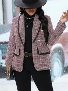 Elenzga Áo khoác blazer dài tay đơn giản hàng ngày cỡ lớn dành cho nữ, mùa đông - Màu Đỏ Sâu - Xem 4