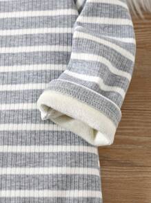 SHEIN Newborn Baby Gray Fleece Ribbed & Ribbed Bodysuit, Soft & Warm All-In-One Outfit For Boys & Girls, Casual Wear For Indoor & Outdoor - Grey - View 3