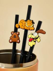 GARFIELD | SHEIN 3 PCS dễ thương phim hoạt hình đồ họa ống hút bìa, với ống hút, quà tặng - Nhiều màu - Xem 2
