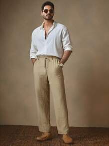 Manfinity VCAY Men's Woven Long Straight Leg Casual Pants, Suitable For Daily Wear