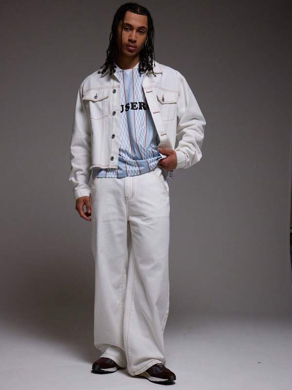 Musero Pantalón vaquero de pierna ancha con pespunte de contraste