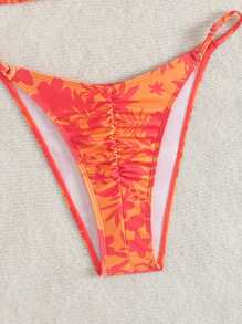 Swim Vcay Random Print Ruched Neck Triangle Top And Adjustable Side Tie Bottoms Bikini Set For Summer Beach Vacation - Multicolor - View 6