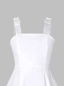 Vestido tubo de encaje blanco elegante y lindo con tirantes finos para niñas preadolescentes para uso diario, combinados con atuendos a juego entre madre e hija (2 piezas vendidas por separado)