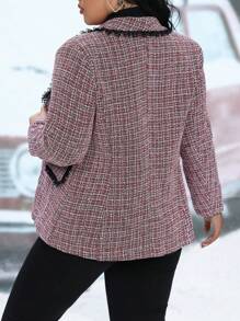 Elenzga Áo khoác blazer dài tay đơn giản hàng ngày cỡ lớn dành cho nữ, mùa đông - Màu Đỏ Sâu - Xem 2