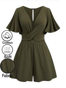 SHEIN LUNE Tuta da donna taglie forti monocolore con vita sfinata, casual estivo