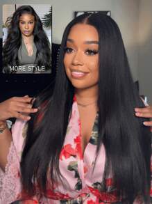 Bye Bye Knots 假发 7x5 无胶蕾丝黑色 Yaki 直发假发带弹性拉绳 360 度舒适拥抱预剪预漂白预拔升级 3.0 更精致的外观自然贴身 100% 真人发质女士假发 - SNatural - 查看 2