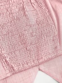 Sweetra Bộ 2 món áo yếm thắt nơ màu trơn và chân váy mini xếp ly cho nữ - Hồng - Xem 5