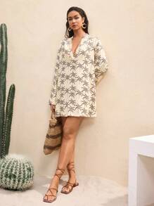 BY FELIZIA Viscose Print Mini Dress For Vacation For Holiday Beach Wear - Multicolor - View 4