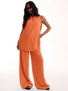 MUSERA Elastic Waist Boho Trousers For Vacation Summer Boho Elegant Holiday - Orange - View 4