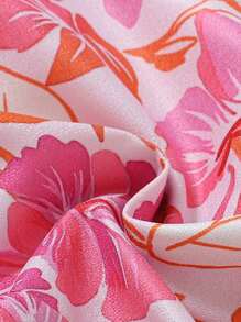 2pcs/Set Baby Girls Infant/Toddler 0-3 Years Casual Daily Holiday Tropical Floral Halter Waist Romper Two Pieces Set - Multicolor - View 6