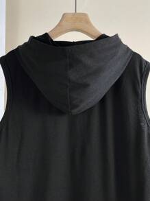 SHEIN Leap Crew Black Casual Sleeveless Top For Teen Boys, Sporty Street Punk Rock Preppy For Everyday Wear, Party, Music Festival, Suitable For Spring & Summer