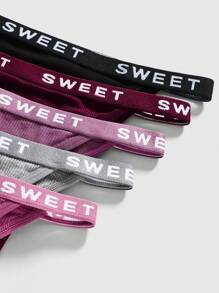 ROMWE 5pcs/Set Women Basic Comfortable Ribbed Letter "Cheeky" Briefs - Multicolor - View 3