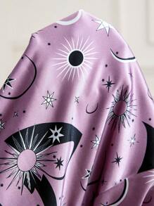 Conjunto de pijama de satén en talla grande con estampado de estrellas y luna creciente en color morado