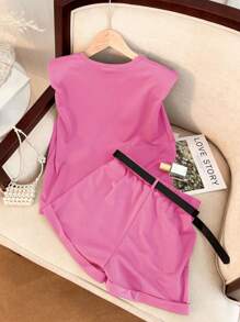 Set casual 2 buc. Vesta si pantaloni scurti pentru fete Tween - Roz - Vizualizare 2