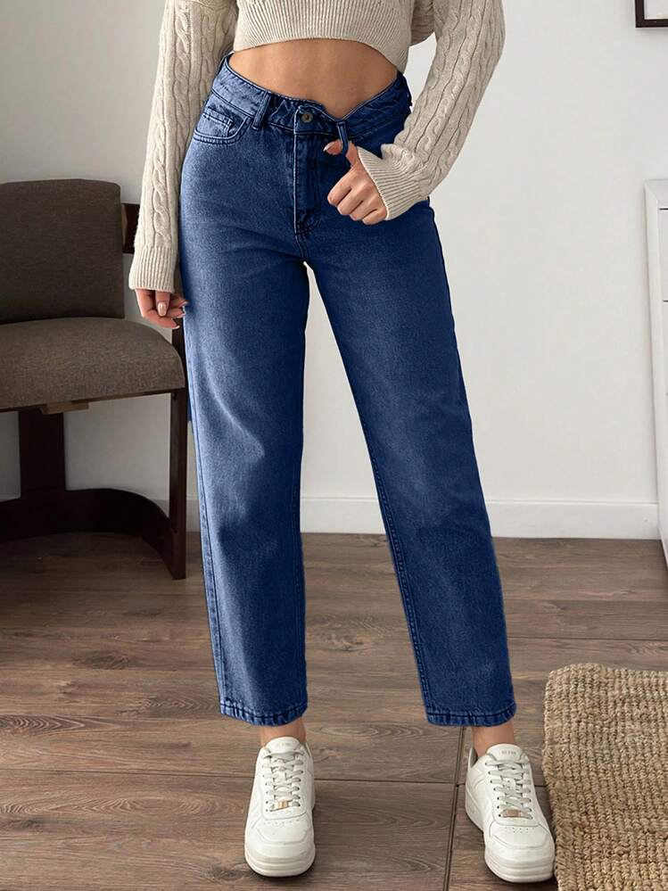 EURMUSE Women's High Waisted Pocket Casual Versatile Cone Shape Jeans - Dark Wash - View 6