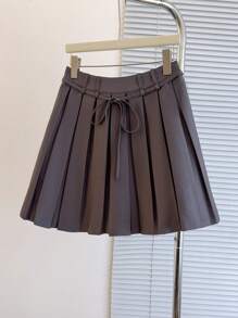 SHEIN LUNE Váy mini xếp ly siêu ngắn cho nữ, thường ngày đi học, đi làm và đi nghỉ - Màu xám đen - Xem 1