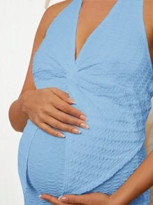 Loomaby 2pcs/Set Maternity Dress For Gender Reveal & Baby Shower Party - Blue - View 6