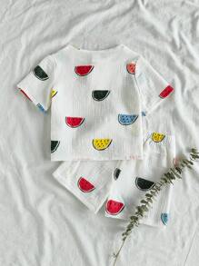 Vintaside Kids 2pcs/Set Baby Boys' Cute Watermelon Pattern Short Sleeve T-Shirt And Shorts Set - Multicolor - View 2