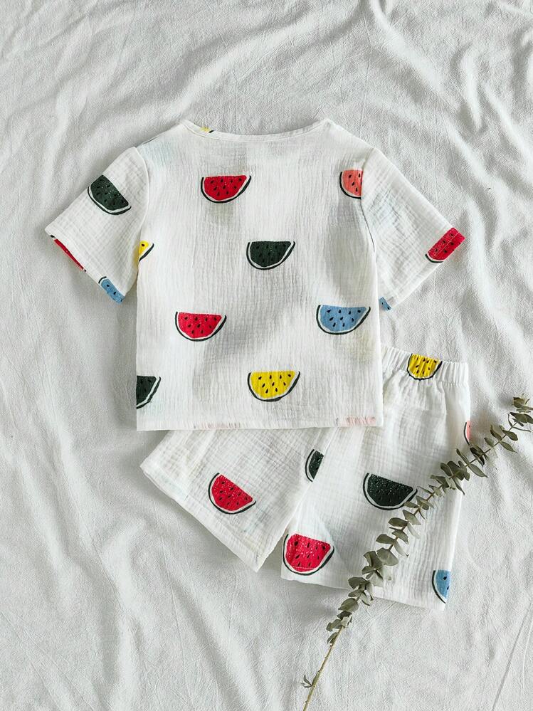 Vintaside Kids 2 件套男宝宝可爱西瓜图案短袖 T 恤和短裤套装 - 彩色 - 查看 2