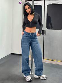 EURMUSE HIGH WAIST LOOSE STRAIGHT JEAN CASUAL - Light Wash - View 4