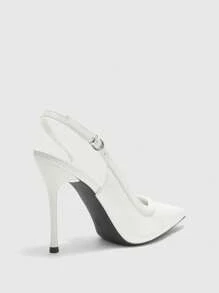 CUCCOO BIZCHIC 女式尖头细高跟鞋白色镜面 PU 皮革浅口鞋，简约时尚通勤百搭派对正装鞋，带踝带 - 白色 - 查看 8