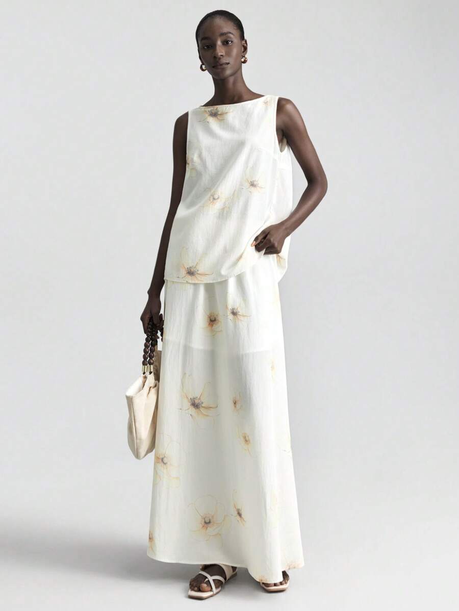 Ontre 女式2025年花卉印花裙，波西米亚风格，伊比萨岛度假装，度假印花