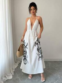 SHEIN Unity Spaghetti Strap Long Dress, Minimalist And Fashionable, Suitable For Summer - White - View 3