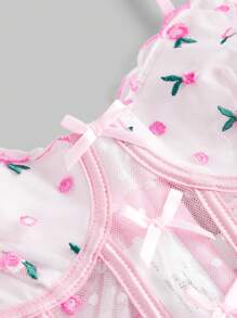 ROMWE Kawaii 浪漫度假风格春季花卉刺绣网眼波尔卡圆点拼布手工内衣，可作为外穿，带钢圈文胸