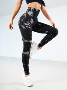 Slayform Slayform 扎染无缝高弹力运动紧身裤 Sport Studio 高腰无缝修身女式紧身裤 - 弹性柔软触感透气四向拉伸紧身裤，适合跑步、骑行、瑜伽、泡菜球运动、休闲 - 藏蓝色 - 查看 3
