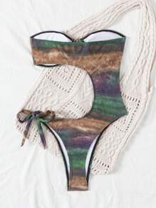 Swim SXY 1pc Women's Random Print Metallic Accessories Camisole Style One-Piece Swimsuit - Multicolor - View 6