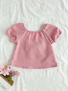 Süßes einfarbiges Top mit Puffärmeln für Babys, Sommer