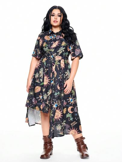 فستان صيفي بأكمام قصيرة بسيط وأنيق للمقاسات الكبيرة