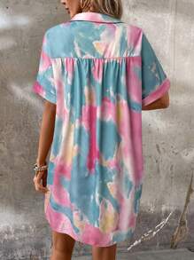 SHEIN LUNE 度假扎染休闲宽松衬衫裙 - 彩色 - 查看 4