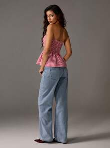 TRNVIE Áo cánh đơn giản họa tiết hoa nhỏ xinh dành cho nữ, đa năng cho mùa xuân/hè - Đỏ và trắng - Xem 2