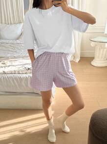 DAZY 2pcs Loose Casual Short Sleeve Women Pajama Set - White - View 4