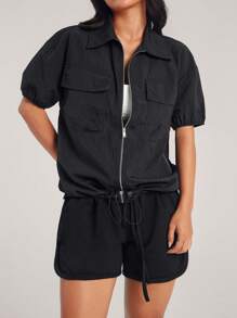 Chiquease Women's Casual Sports Jacket With Pockets, Adjustable Drawstring Hem, Zip Closure