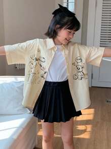 Dazy Kids 少女印花短袖衬衫上衣，夏季，返校季复活节服装 - 黃色 - 查看 1