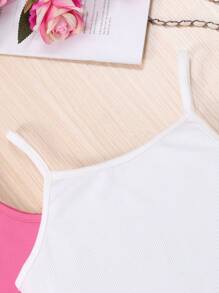 3pcs/Set Tween Girl Rose Red Sleeveless Jacket, White Tank Top & Casual Shorts, Spring & Summer,Holiday,Summer,Travel - Hot Pink - View 6