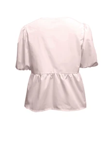 Chiquease Camisa corta de verano para mujer de unicolor con mangas abullonadas y lazo - Rosa Pálido - Ver 2