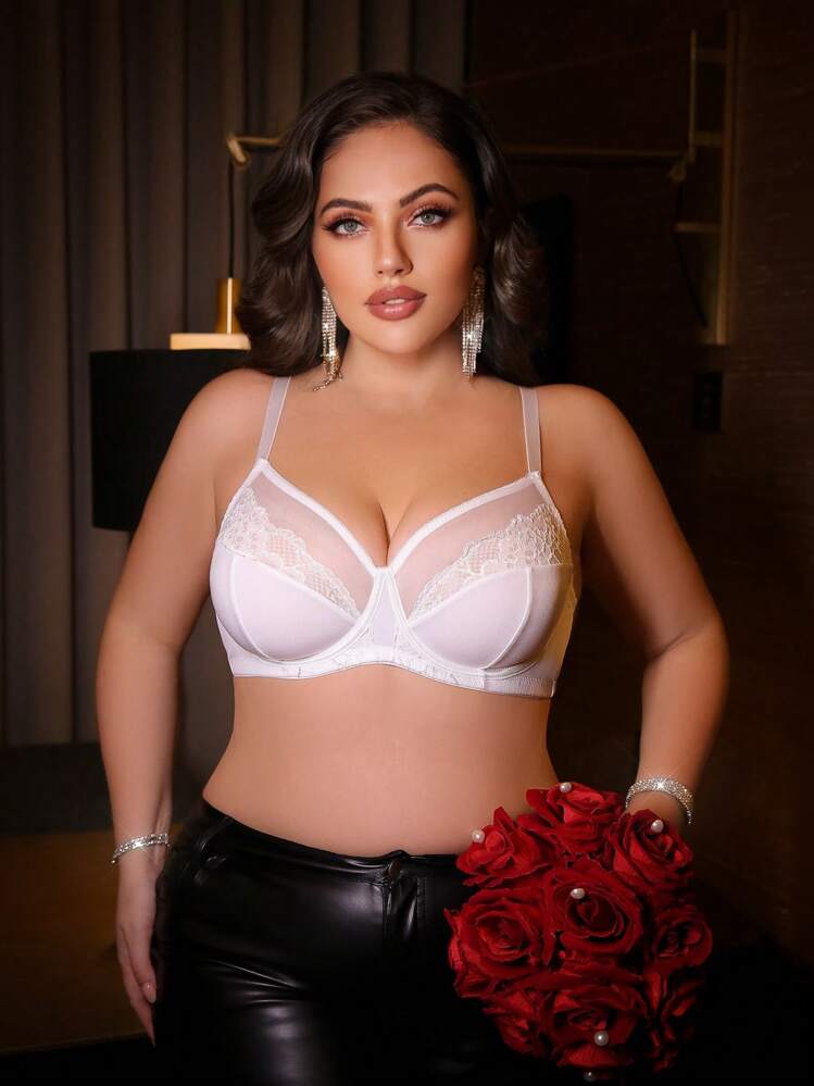 Seduluxe Plus Size Lace Padded Underwire & Wirefree Bras With Good Coverage And Support - White - View 3