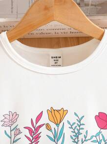 SHEIN 2pcs/Set Young Girl Flower Print Top And Shorts Casual Vacation Outfit, School, Campus, College