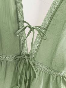 Áo hai dây cổ chữ V sâu thêu ren ngọt ngào và thon gọn mùa hè mới - Màu xanh Bạc hà - Xem 4