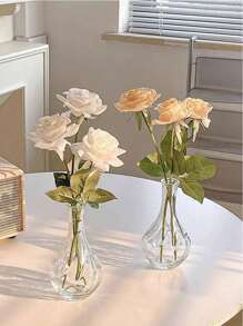 SHEIN 1 pieza/2 piezas Florero de vidrio claro vintage grande de espiral, decoración de habitación, adorno para el hogar, florero de sobremesa