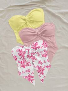 Soleia 3pcs Floral Printed Summer Casual Vacation Tops Set For Women Spring,Rave Top Suitable For Going Out - Multicolor - View 4