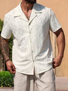 Genlund Chemise décontractée à manches courtes avec boutons devant, couleur unie, grande taille pour hommes - Nude - Voir 6