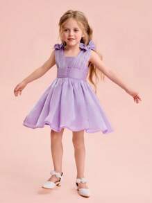 Fern Glow  Young Girl Elegant & Cute Purple Organza Dress, Summer - Mauve Purple - View 5