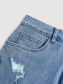 SHEIN EZwear 大码休闲破洞修身牛仔迷你裙