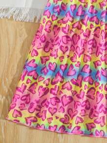 Tween Girl Heart Print V-Neck Criss-Cross Wrap Front Short Sleeve Dress Summer Holiday - Multicolor - View 5